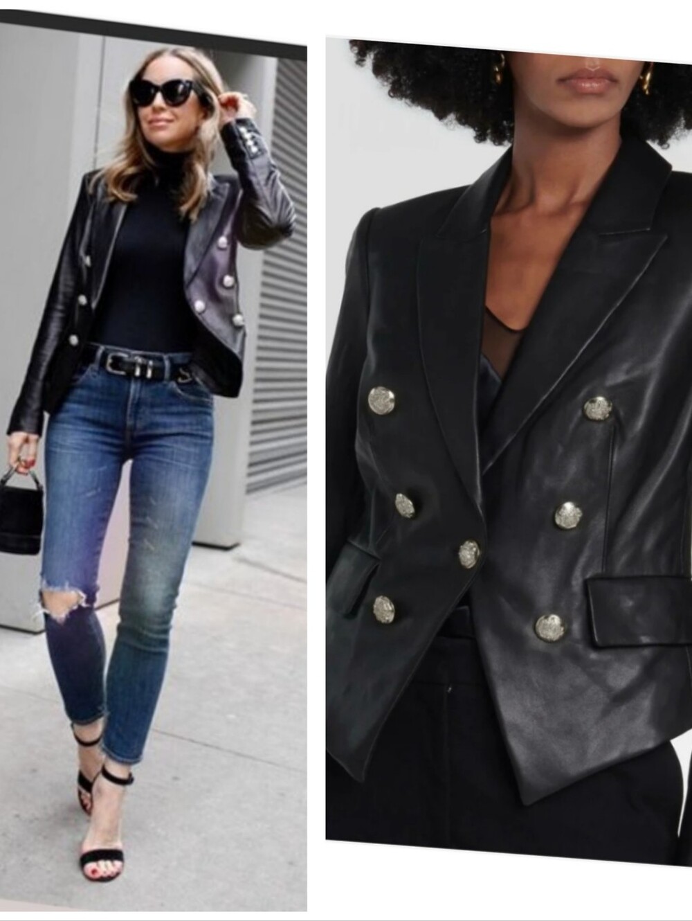 Veronica Beard Cooke Leather Jacket Black Silver Buttons Size 8